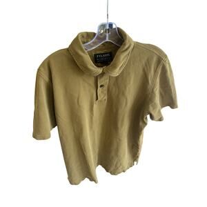 CC Filson Polo Shirt Mens Sz L Dark Ochre Yellow Brown Made In Peru Cotton